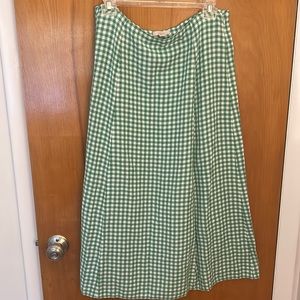 Loft green gingham midi skirt